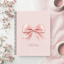 Elegante Pastel Pink Bow & Name Personalisiert Notizbuch
