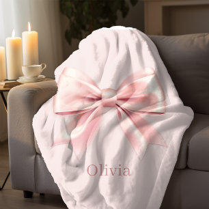 Elegante Pastel Pink Bow & Name Personalisiert Sherpadecke