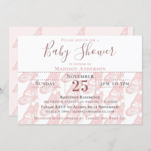 Elegante Pastel Pink Butterfly Girl Babydusche Einladung