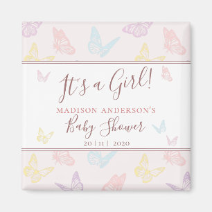 Elegante Pastel Pink Butterfly Girl Babydusche Magnet
