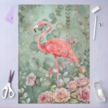Elegante Pastel Pink Flamingo & Rose Decoupage