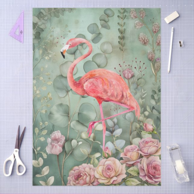 Elegante Pastel Pink Flamingo & Rose Decoupage Seidenpapier (Basteln)