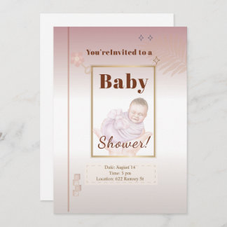 Elegante Pastel Pink & Gold Baby Dusche Einladung
