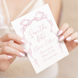 Elegante Pastel Pink Hand Drawn Bow Save the Date