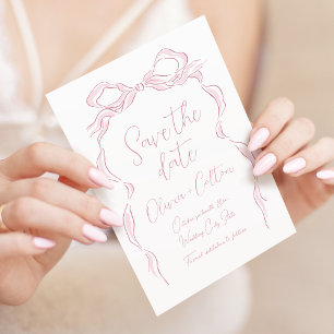 Elegante Pastel Pink Hand Drawn Bow Save the Date