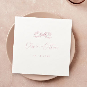 Elegante Pastel Pink Hand Drawn Bow Wedding Serviette