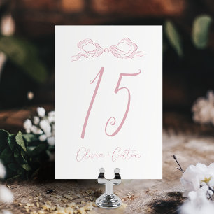 Elegante Pastel Pink Hand Drawn Bow Wedding Tischnummer