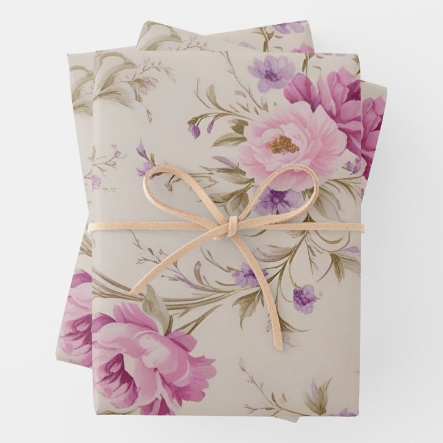 Elegante Pastel Pink & Lila Garden Blooms Geschenkpapier Set (Beispiel)