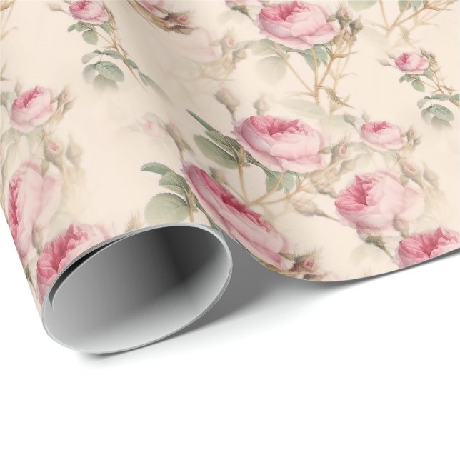 Elegante Pastel Pink Roses Floral Geschenkpapier (Rolleneckpunkt)