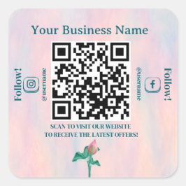 Elegante Pastel QR Code Website Business Quadratischer Aufkleber