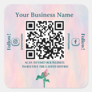 Elegante Pastel QR Code Website Business Quadratischer Aufkleber