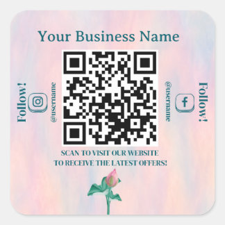 Elegante Pastel QR Code Website Business Quadratischer Aufkleber