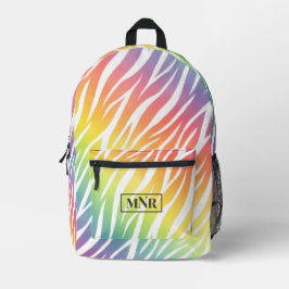 Elegante Pastel Rainbow Zebra Print Add Monogram Bedruckter Rucksack