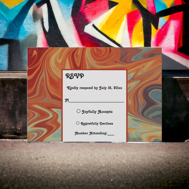 Elegante Pastel Red Blue Abstrakte Kunsthochzeit RSVP Karte (Von Creator hochgeladen)