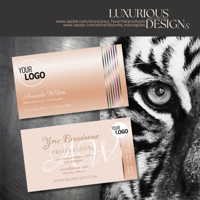 Elegante Pastel Rose Coral Shimmer Stripes hinzufü Visitenkarte (Von Creator hochgeladen)