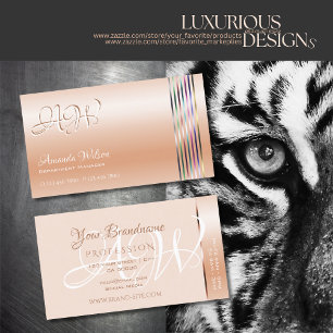 Elegante Pastel Rose Korallenschimmer Streifen Mon Visitenkarte