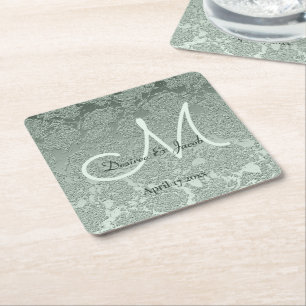 Elegante Pastel Sage Green Wedding Monogram Rechteckiger Pappuntersetzer