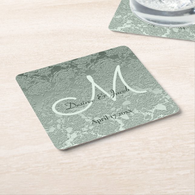 Elegante Pastel Sage Green Wedding Monogram Rechteckiger Pappuntersetzer (angewinkelt)
