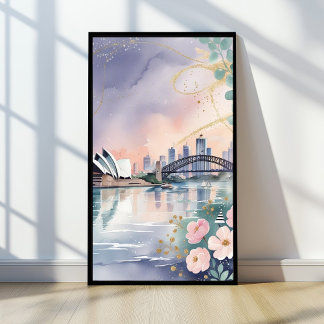 Elegante Pastel Sydney Skyline Aquarell Print Poster