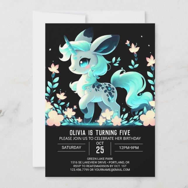 Elegante Pastel Unicorn Einladung (Vorderseite)