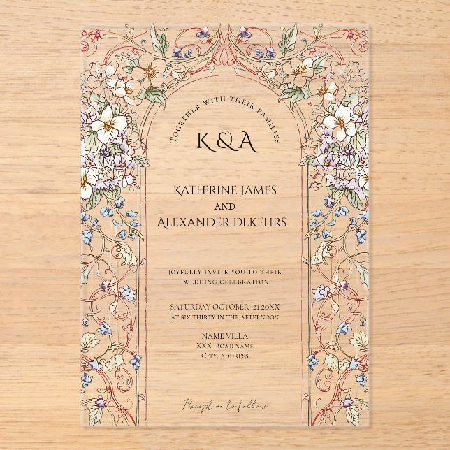 Elegante Pastel Vintager Blumenstrauß Acryleinladungen (Vorderseite)