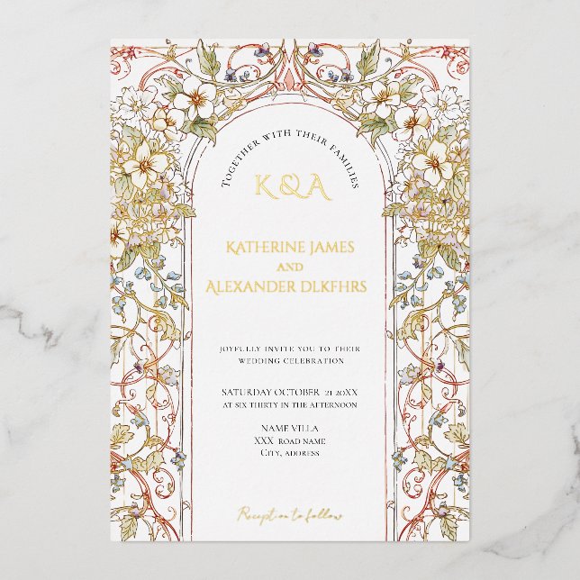 Elegante Pastel Vintager Blumenstrauß Folieneinladung (Vorderseite)