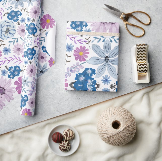 Elegante Pastel Watercolor Blossom Textil Style Geschenkpapier (Kunsthandwerk)