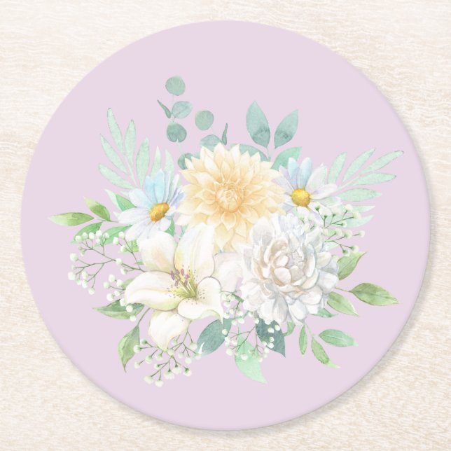 Elegante Pastel Watercolor Blume Runder Pappuntersetzer (Vorderseite)