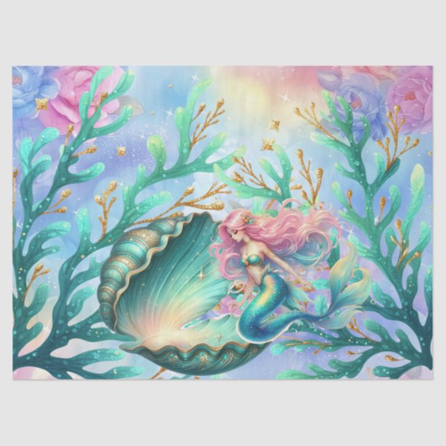 Elegante Pastel Watercolor Mermaid Decoupage Seidenpapier (Vorderseite)