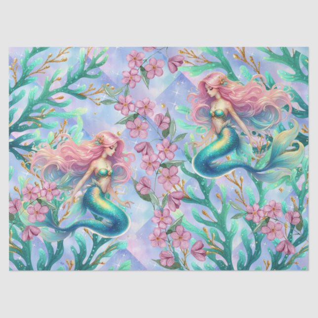 Elegante Pastel Watercolor Mermaids Decoupage Seidenpapier (Vorderseite)