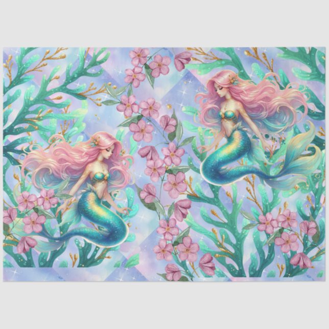 Elegante Pastel Watercolor Mermaids Decoupage Seidenpapier (Vorderseite)