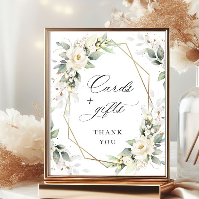 Elegante Pastel Weiße Rosen Karten und Geschenke Poster (Von Creator hochgeladen)