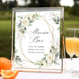 Elegante Pastel White Roses Eucalyptus Mimosa Bar Poster