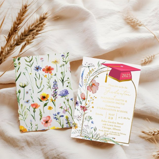 Elegante Pastel Wildblume Garden Graduation Party Folieneinladung (Von Creator hochgeladen)