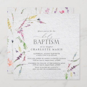 Elegante Pastel Wildblume Wasserfarben Taufe Einladung