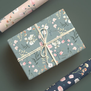 Elegante Pastel Wildblume Wasserfarben Wiese Geschenkpapier Set