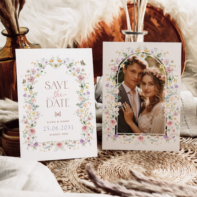 Elegante Pastel-Wildblumen Hochzeitssache Datum sp Ankündigung (Von Creator hochgeladen)