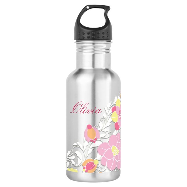 Elegante Pastelblume Personalisiert Trinkflasche (Vorderseite)