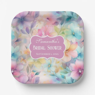 Elegante Pastell-Aquarell-Blumen Brautparty Pappteller