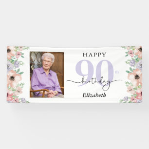 Elegante Pastell-Blumen-90.-Geburtstagsfeier-Foto Banner