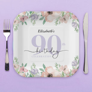 Elegante Pastell-Blumen-90. Geburtstagsfeier Pappteller