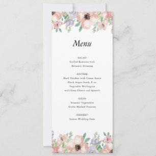 Elegante Pastell-Blumen-Speisekartenkarte für Even Einladung