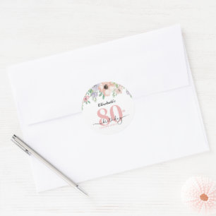 Elegante Pastell-Blumenparty zum 80. Geburtstag Runder Aufkleber