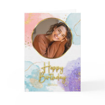 Elegante Pastell-Gold-Schrift Kreis Foto Geburtsta