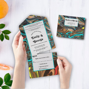 Elegante Pastell-Ölgemälde Abstrakte Hochzeit All In One Einladung