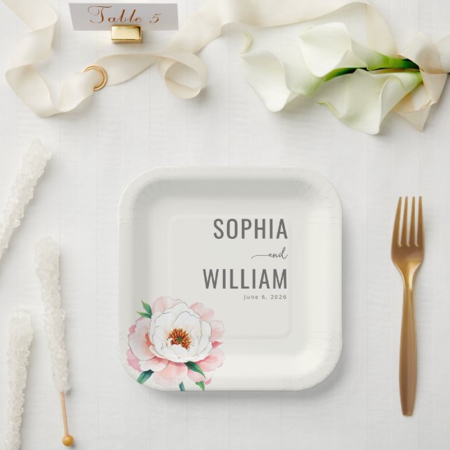 Elegante Pastell-Pfingstrose Pappteller (Hochzeit)