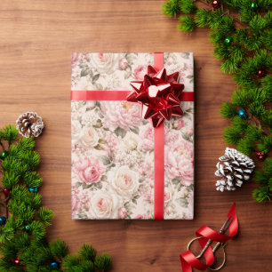 Elegante Pastell-Pfingstrose- und Rosen-Ästhetik Geschenkpapier