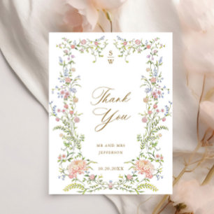 Elegante Pastell-Rosa Florale Hochzeits-Dankeskart Postkarte
