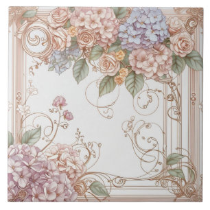 Elegante Pastell-Vintage-Nouveau-Blumen Fliese