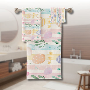 Elegante Pastell-Wasserfarbe-Osterstreifen-Eier Badhandtuch Set